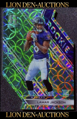 LAMAR JACKSON 2018 SPECTRA GREEN PRIZM DIE-CUT SSP ROOKIE JERSEY MATCH 8/25 1/1