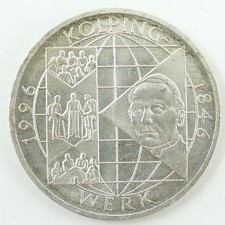 GERMANY 10 MARK 150TH ANNIVERSARY KOLPING WERK 1996 0.625 SILVER COIN