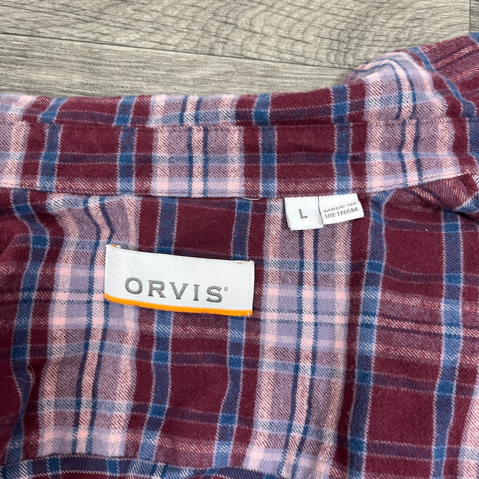 ORVIS Button Down Collar Stretch Maroon Plaid Fla… - image 11