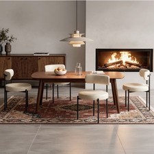 Set 2 Dining Chairs, Leather Upholstered Chair Curved Backrest Black Metal Legs