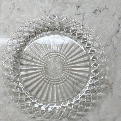 Pressed Glass Diamond Pattern Plate Clear Glossy Round Anchor Hocking 