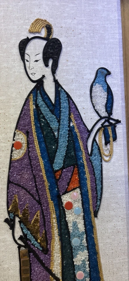 Par de arte de pared de mosaico vintage de mediados de siglo - figuras japonesas de vidrio triturado Foto 4 de 4