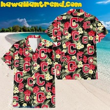 Cleveland Indians Tropical Floral Yellow Logo Hawaiian Shirt