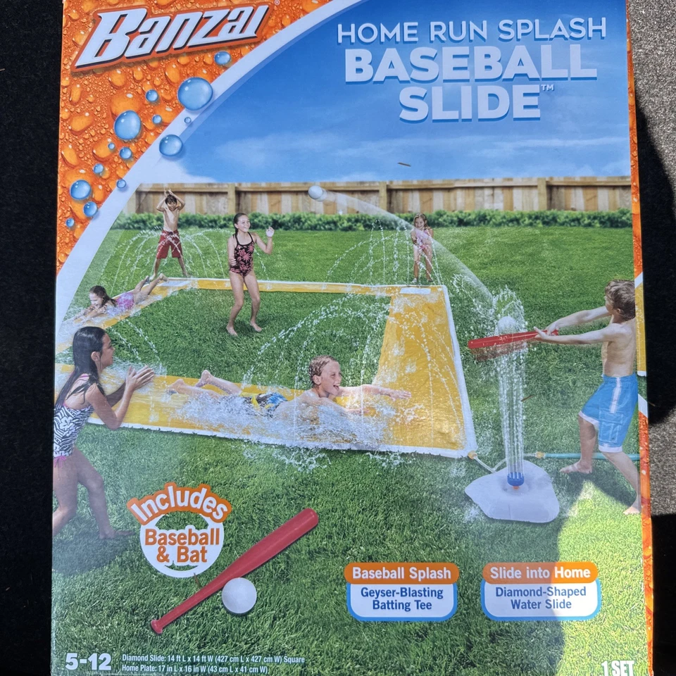 BANZAI 14 英尺 x 14 英尺 Homerun Splash 棒球滑梯滑水乐趣户外 — 第 2/3 张图片