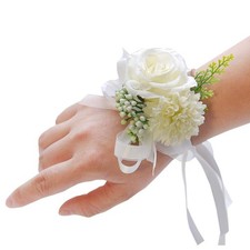 Wedding Bride Rose Wrist Corsage White Bridesmaid Wrist Hand Floral Decor Prom
