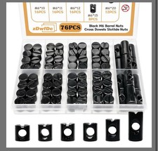 76PCS M6 Barrel Nuts M6 x 10mm/11mm/12mm/13mm/15mm/20mm Black Metric Cross Do...