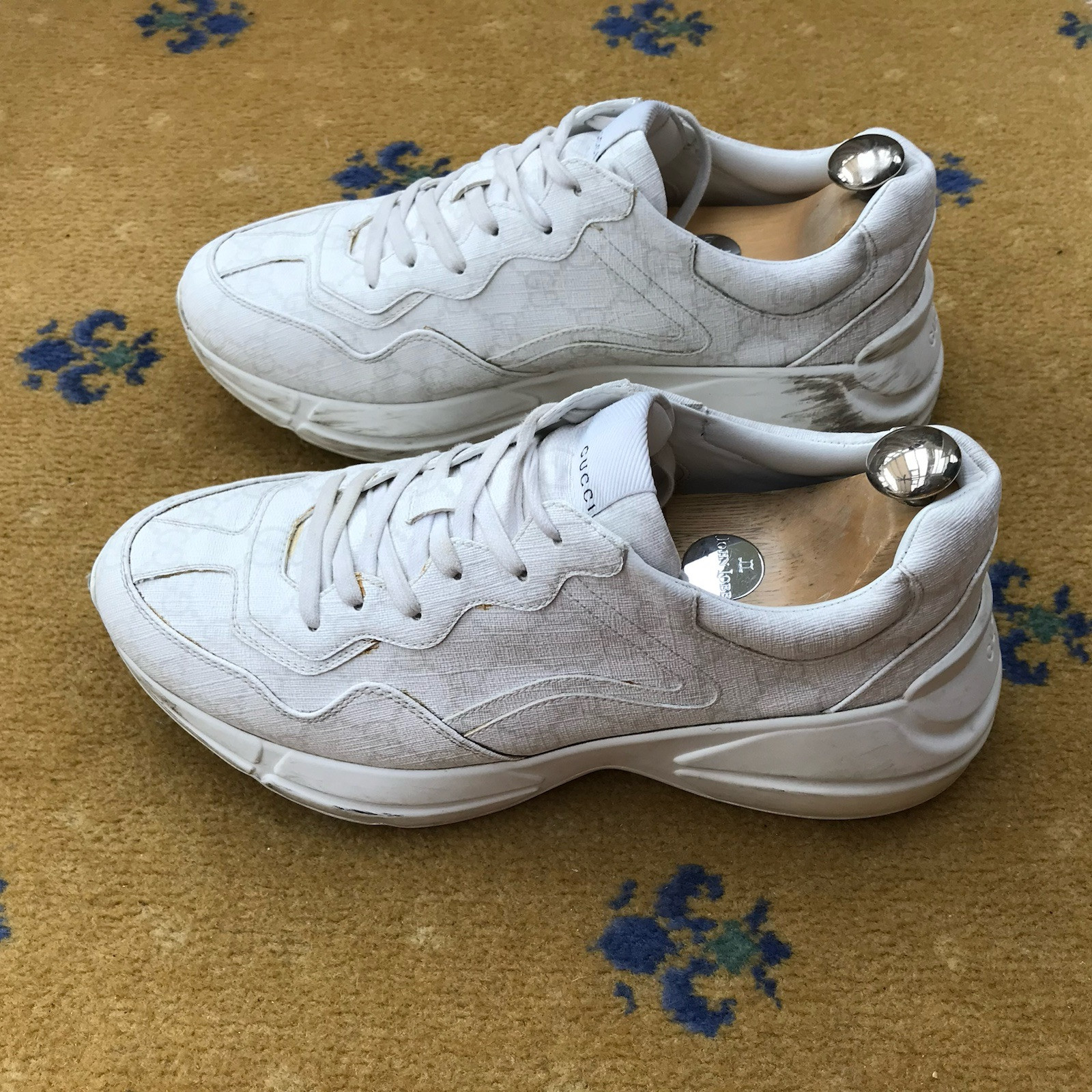 Gucci Trainers Sneaker Shoes Rhyton Monogram Canvas White Mens US 9 UK 8.5 42.5