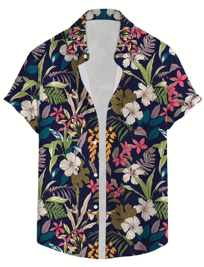 Tropical Hawaiian Floral Print Pocket Short Sleeve Hawaiian Shirt Unisex S-5XL