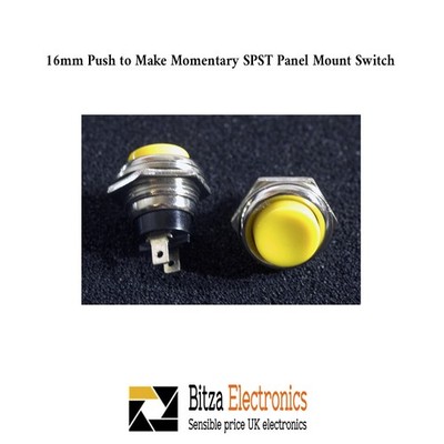16 mm gelb Push to Make Momentary SPST Panel Mount Schalter 250VAC 2A