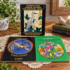 Lot of 3 Stained Glass Pattern Design Books For Beginner, Intermediate - c1980s