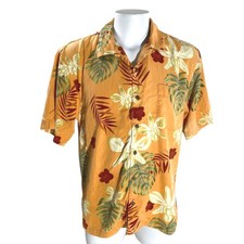 Camicia Hawaii Tommy Bahama Aloha Grande Fiori Plumeria Arancione Giallo Seta