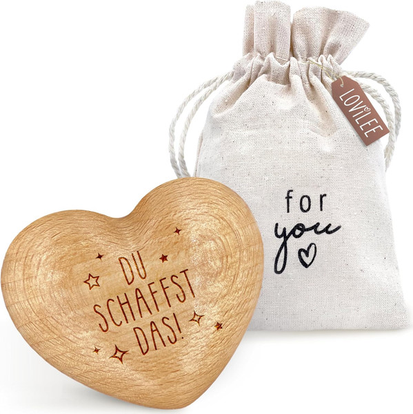 Du Schaffst Das - Handschmeichler Holz GlüCksbringer PrüFung - Holz Herz Inkl. G-image