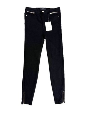 Mohito Damen Hose schwarz Skinny-Fit Reißverschlüsse gold Regular Waist Gr. 34