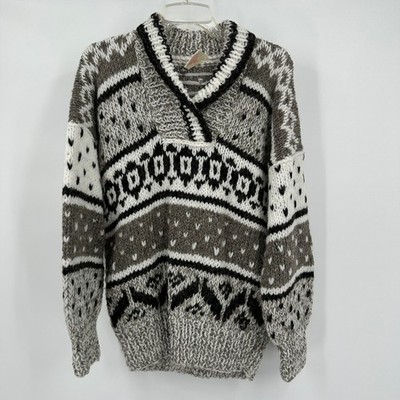 Koza Kanada Mens Handknit Wool Sweater Size L Nordic Fair Isle Ski Lodge Winter