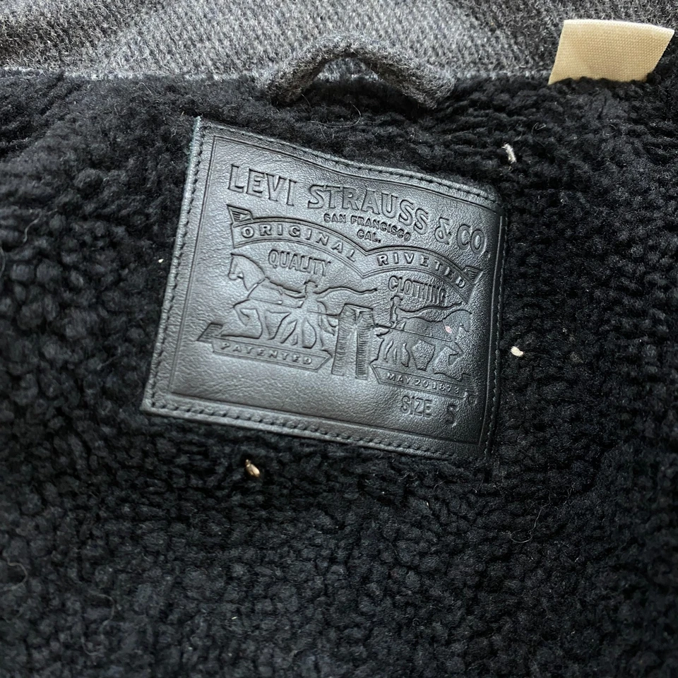 Abrigo de Lana Levis Engineers Chaqueta de Bombardero Pequeña Gris Cremallera Completa Forrado Sherpa 27683 Foto 3 de 4