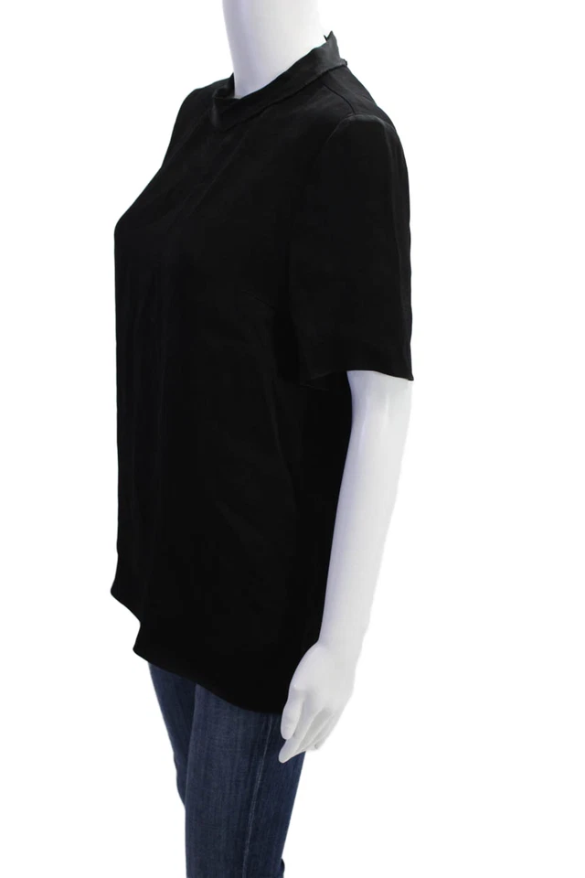 Lanvin 女式圆领短袖衬衫鱼子酱黑色 38 码 — 第 2/4 张图片