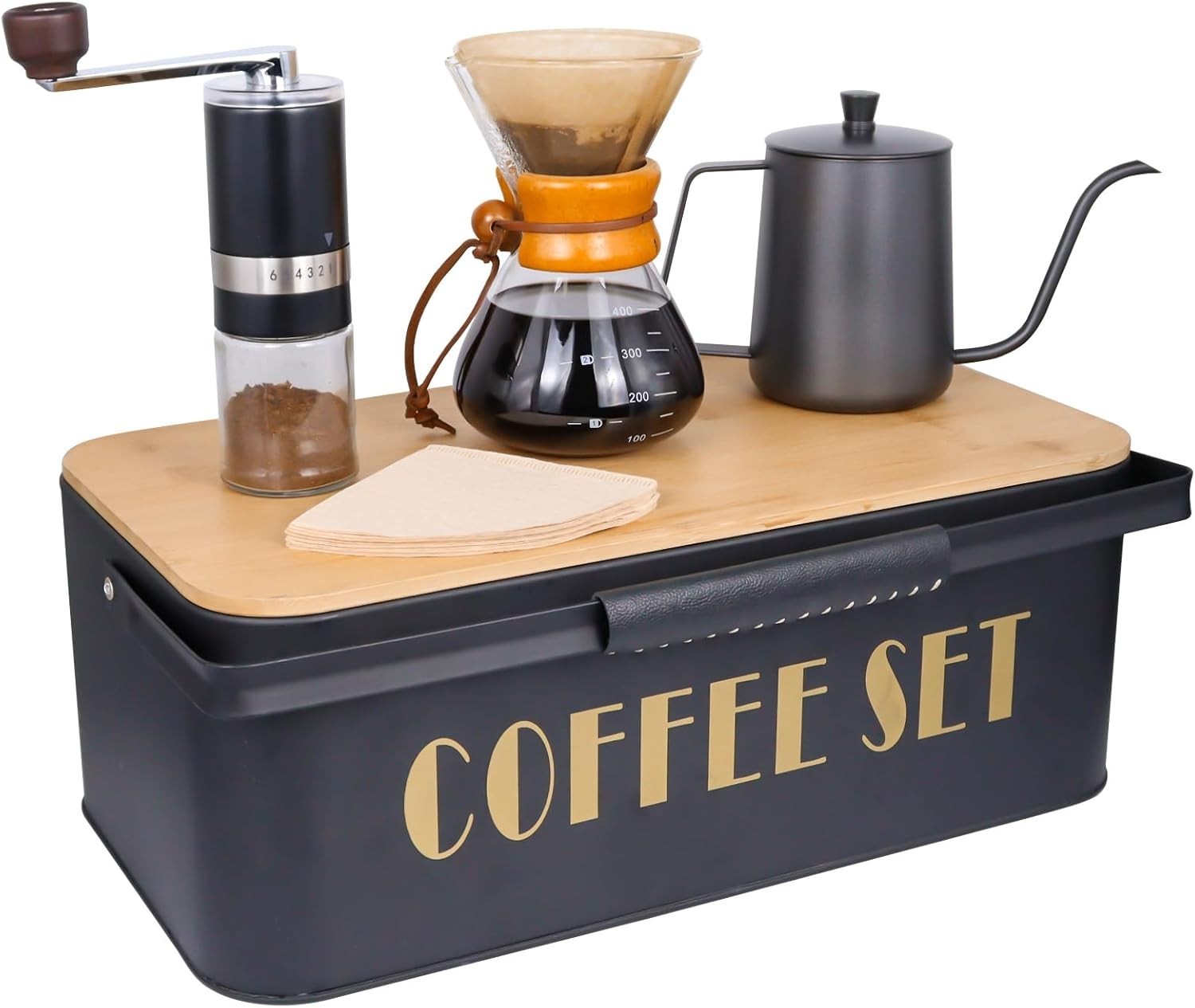 SOTECH Pour Over Coffee Set Manual Grinder Heatproof Glass for Travel Camping