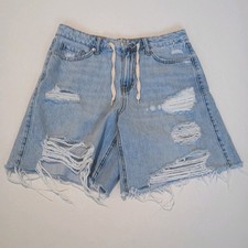Forever 21 Size 29/8 Light Blue Distressed Mom Shorts with Drawstrings Women's