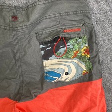 Quiksilver Mens Board Shorts Size 34 Grey Orange Colorblock Surf Trunks Kanagawa