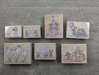 Lot of 7 Stampabilities Wood Rubber Stamps House Mouse Designs Both New/Used