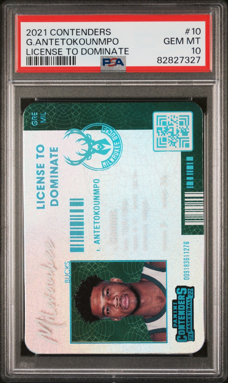 2021 PANINI CONTENDERS GIANNIS ANTETOKOUNMPO LICENSE TO DOMINATE SSP #10 PSA 10