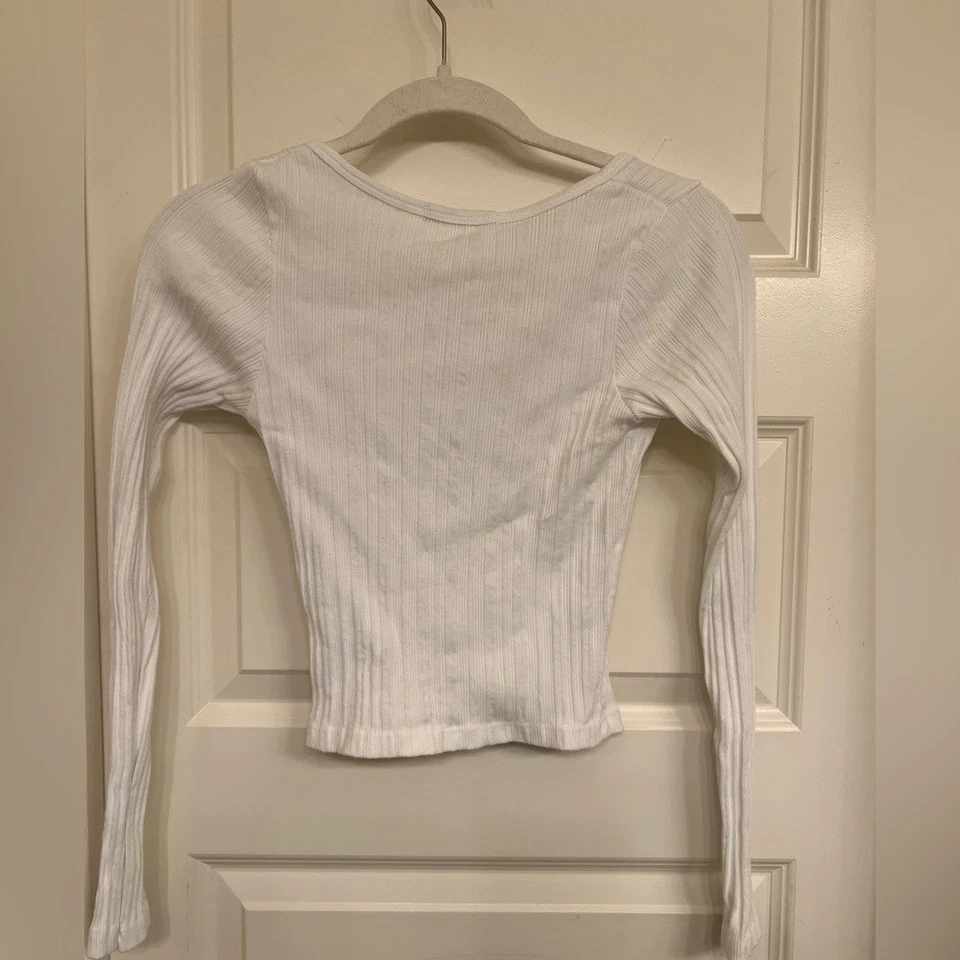 Brandy Melville White Ribbed Button-Up Women's Top, Size XS/S (160/84A) - Image 2 of 4