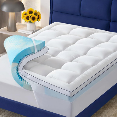 King Size Dual Layer 4 Inch Memory Foam Mattress Topper, 2 Inch Cooling Gel Memo