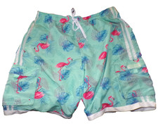 Men's Pink Flamingo aqua blue Print High-Rise Swim Trunks with Drawstring S4