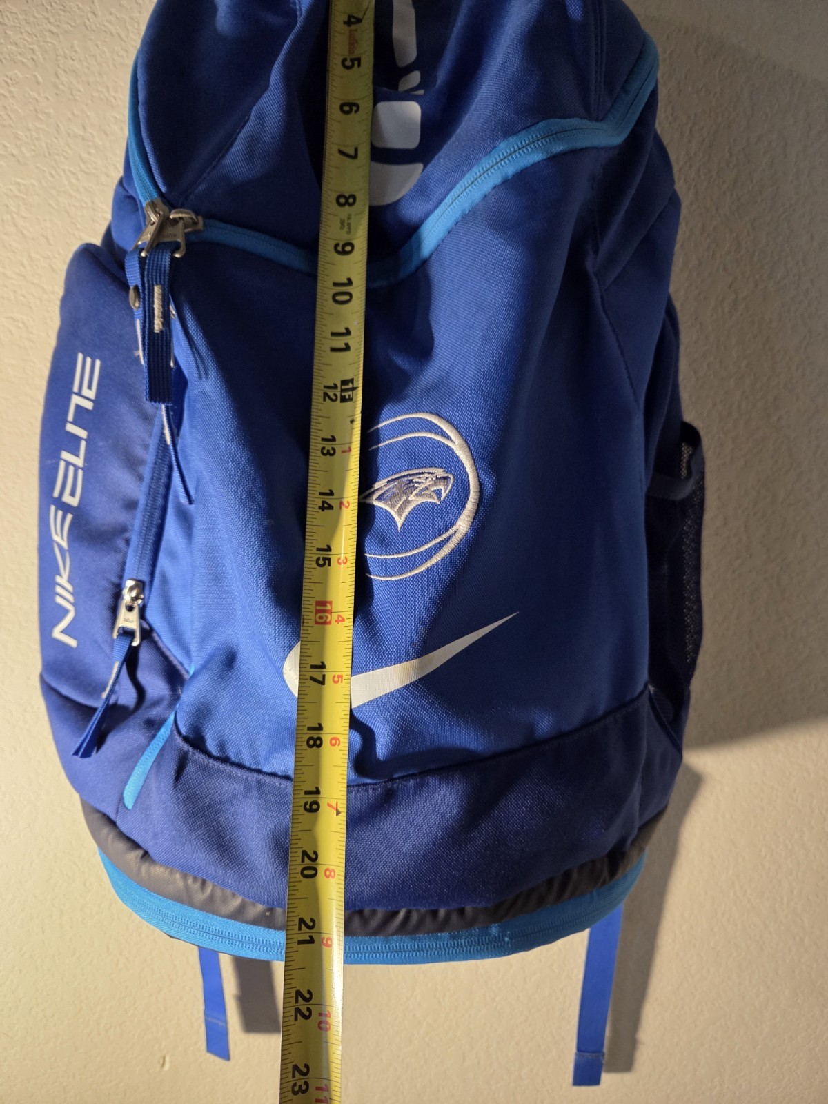Nike Elite Pro Basketball Backpack Royal Blue White Custom Embroidered Hawk Logo