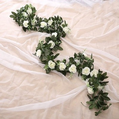 2,5m Kunstblume Seide Rose Blatt Girlande Rebe Efeu Haus Hochzeit Garten Deko