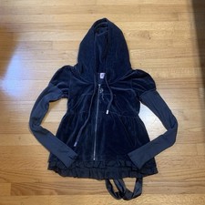 Juicy Couture Pam Fitted Velour Zip Tracksuit Hooded Jacket Navy Blue Women s S