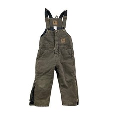 Berne Insulated Bib Overalls Kids XS Olive Drab Quilted Lined Duck Canvas Linned