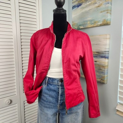 VTG Weekend MaxMara Red Jacket Size Medium Moto Double Zip Italian Made Cotton