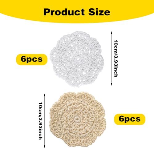4 Inch Handmade Crochet Cotton Coaster, Round Doilies Cloth Placemats Vintage  - Imagen 2 de 7
