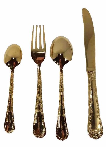 WM Rogers & Son 35 Piece Flatware Gold Plated Enchanted Rose 4 Setting For 8 New - Picture 3 of 9