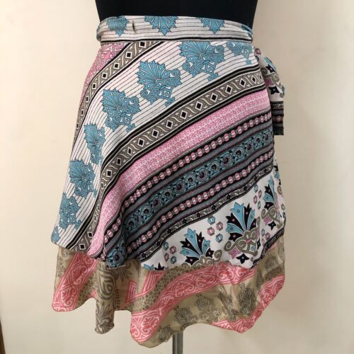 Art Silk Artistic Wrap Skirt Indian Bohemian Women Short Dress Gypsy Hippie Boho - Picture 6 of 13