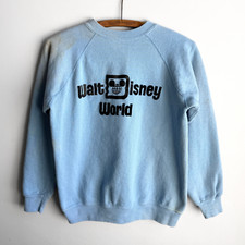 Vintage 1960s Walt Disney World Blue Flock Print Mens Medium Raglan Sweatshirt