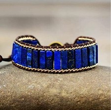 Natural Lapis Lazuli Gemstone Tube Beads Healing Protection Energy Warp Bracelet