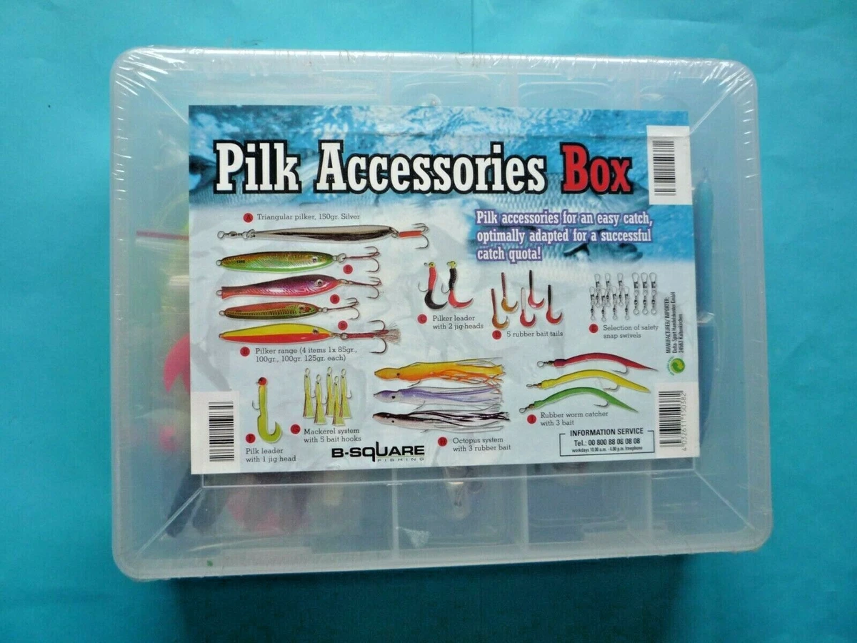 PILK SEA FISHING ACCESSORIES BOX - RUBBER BAIT LURES / HOOKS - SNAP SWIVELS