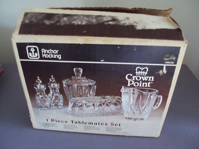 Vintage Anchor Hocking Table Serving Set NIB Crown Point Sugar Creamer Salt 