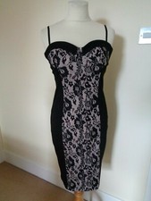ASOS BLACK COCKTAIL DRESS WITH BLACK AND CREAM LACE EFFECT DETAIL - UK SIZE 10