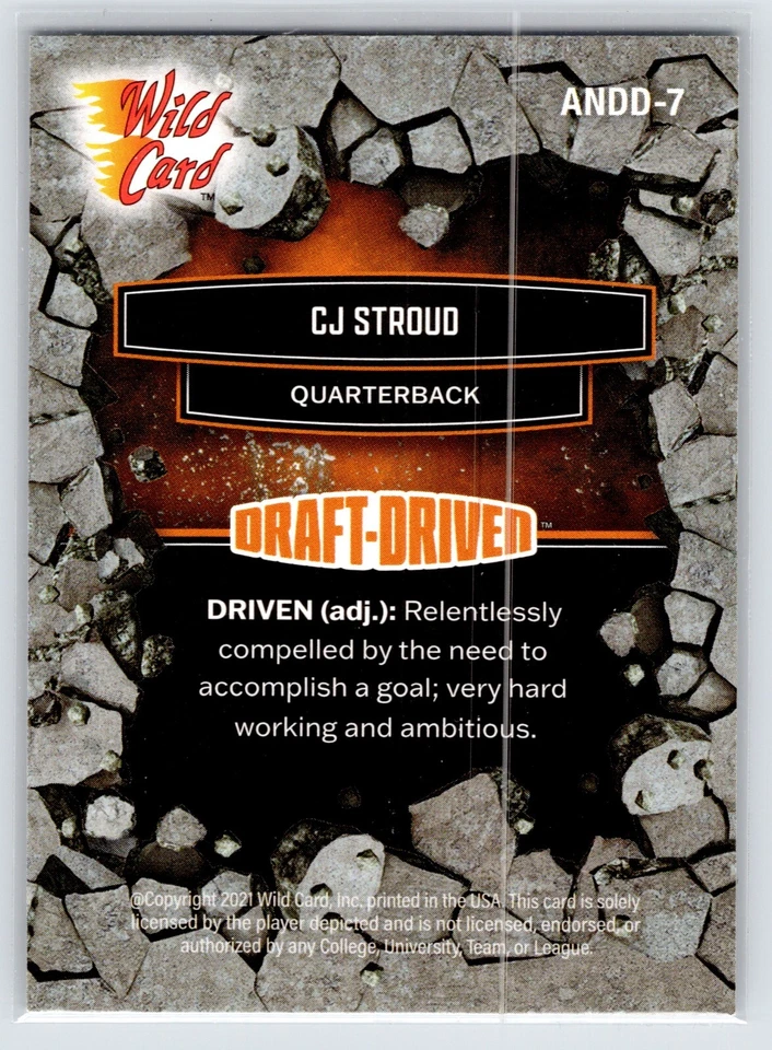 2021 Wild Card Alumination Draft-Driven CJ Stroud #ANDD-7 Number Match RC - Image 2 of 2