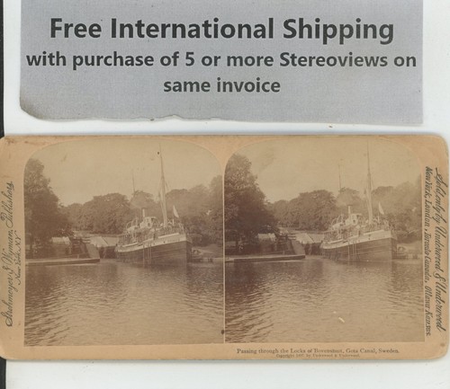 Passing through Locks Bovenshuit Gota Canal Sweden Underwood Stereoview - Picture 2 of 2