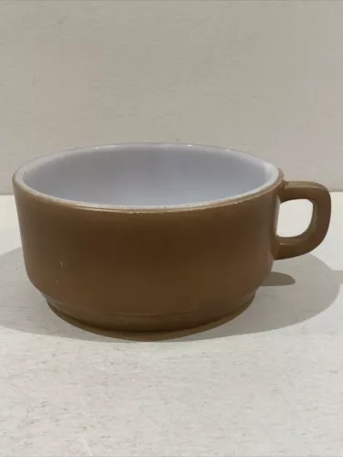 Vintage FIRE KING Brown Oven Proof Soup Bowl D Handle Anchor Hocking