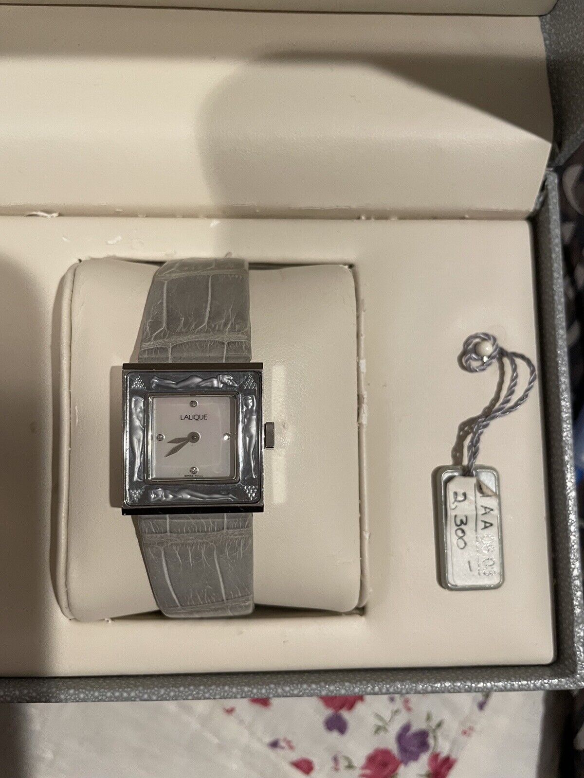 Lalique watch - Great Condition - Original Box and Tag - Gray Gator Print Band