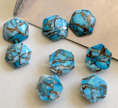 Piedra preciosa calibrada cabujón hexagonal turquesa cobre azul natural de 12 mm a 20 mm - Imagen 5 de 5