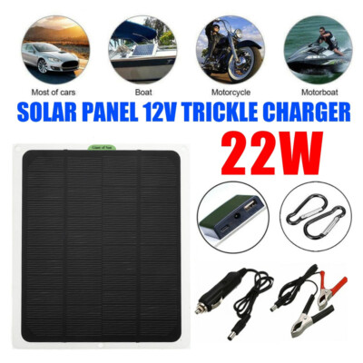Trickle Charger 22W Solar Panel Kit 12V  Battery Charger Maintainer Boat RV Car