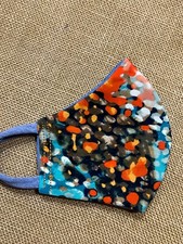 Handmade FACE MASK REVERSIBLE Three Layer Chic Bohemian W Blue OOAK