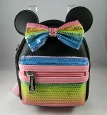 Disney Parks Loungefly Sequin Minnie Mouse Wristlet Mini Backpack look NWT