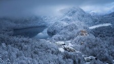 Landscape nature lake mountains forest snow winter Custom Gaming Mat Desk